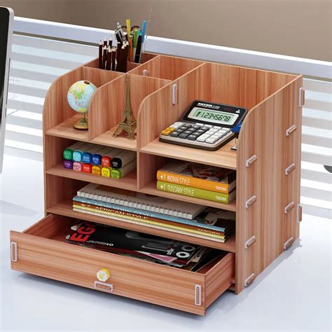 Wooden Desktop Desk Storage Box Office Rack Simple File Storage ...