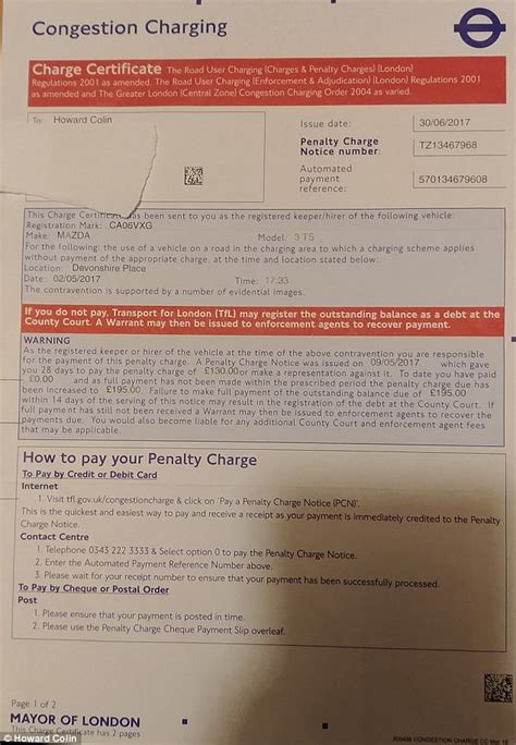 Bailiffs threat for driver in TfL congestion charge error | Daily Mail ...