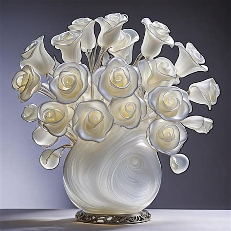 blown glass bouquet of tall white translucent glass roses in magnificently beautiful glass Art ...