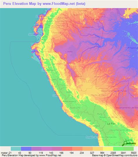 Peru Elevation and Elevation Maps of Cities, Topographic Map Contour