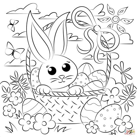 Easter Basket and Bunny coloring page | Free Printable Coloring Pages