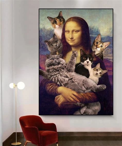 Mona Lisa With Cats Print Funny Art Print Most Famous Mona - Etsy