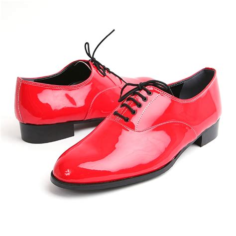 Mens round toe oxford Lace Up dress shoes glossy red