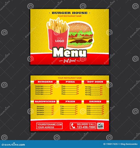 Fast Food Menu Design and Fast Food Board Cartoon Vector Illustration ...