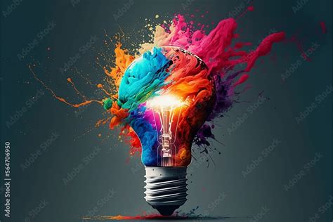 Eureka light bulb with colorful paint energy explosion, generative Ai ...