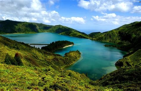 Miguel, Island, volcanic, Sao, Azores, lake, woods - For desktop wallpapers: 3008x1960