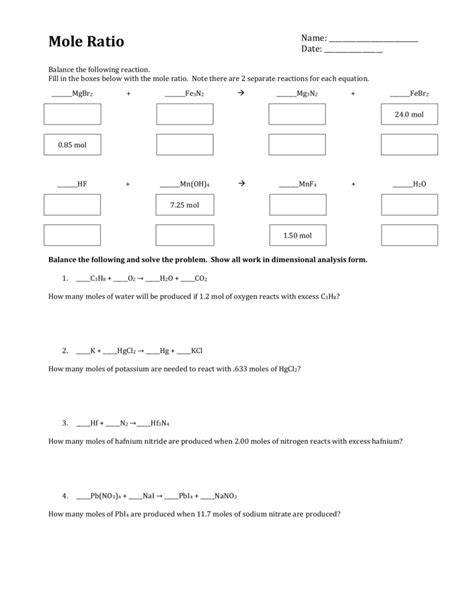 Mole Ratio Worksheet — db-excel.com