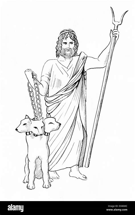 Line drawing of Pluto Hades Dis god of the underworld with Cerberus Stock Photo - Alamy