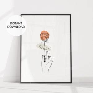 Digital Flower Line Art Print, Flower Line Art Printable, Hand Holding Flower Digital Print ...