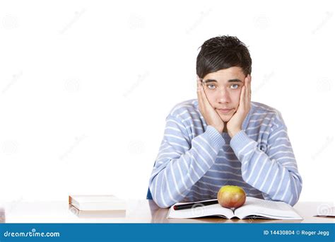 Handsome Sad Male Student Learns with Study Books Stock Photo - Image ...