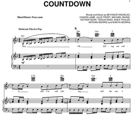 Beyonce - Countdown Free Sheet Music PDF for Piano | The Piano Notes