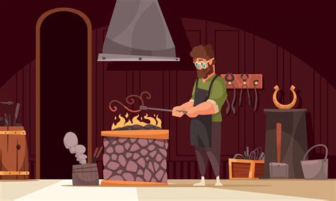 Blacksmith Workshop Cartoon Composition 4661424 Vector Art at Vecteezy