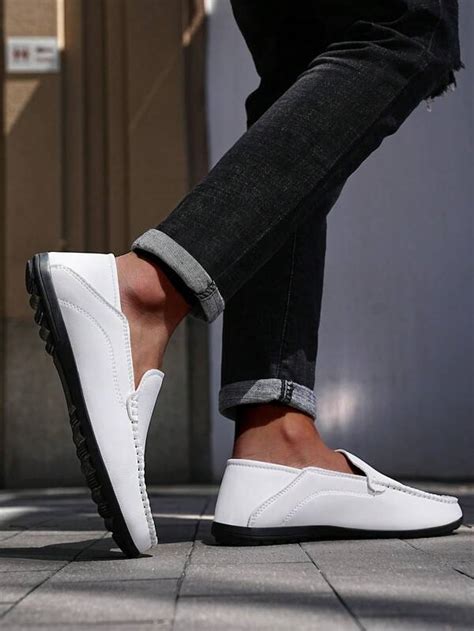 Fashion White Casual Loafers For Men, Stitch Detail Slip On Loafers ...