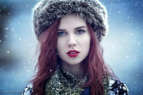 women, Model, Redhead, Red lipstick, Blue eyes, Winter HD Wallpapers / Desktop and Mobile Images ...