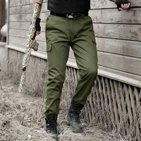 Men Military Tactical Pants Army Green Cargo Trousers Cotton Pants Mens Combat Hunter Work ...