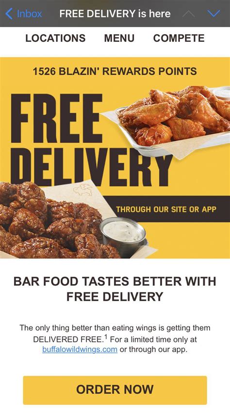 Buffalo Wild Wings Offers Free Delivery - Email Promo : r/BuffaloWildWings