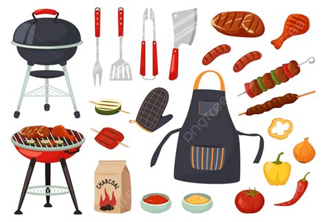 Barbecue Outdoor Vector Art PNG, Cartoon Barbecue Equipment Outdoor Bbq, For, Vegetables, Meat ...