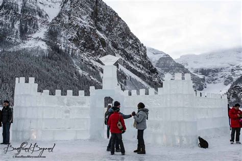 ice castle built on lake louise in winter