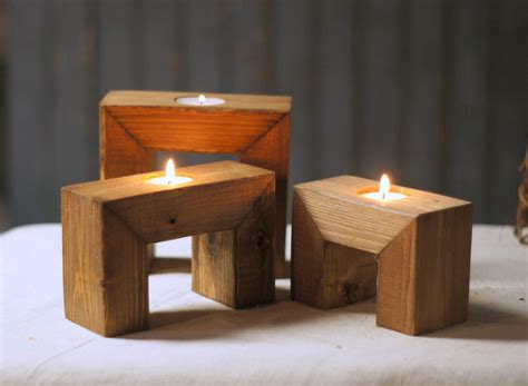 Reclaimed Wood Candle Holder Set of THREE Tealight Holders Approx ...