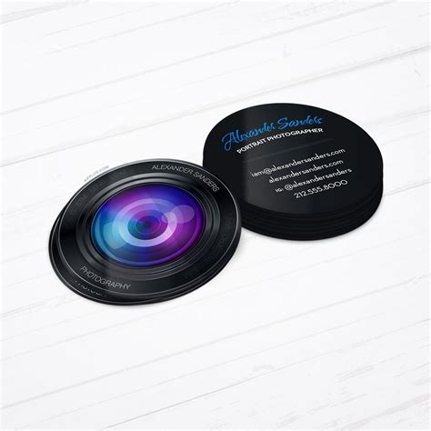 Camera Lens Photographer Business Cards Mini Circle Cards Photography ...