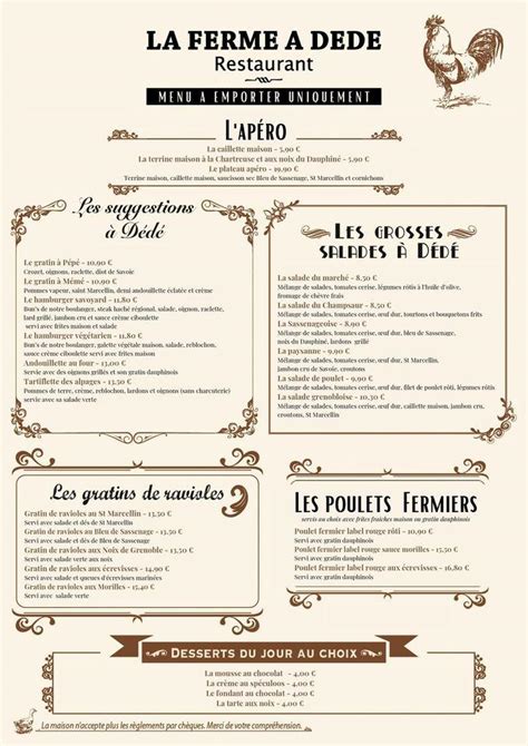 Menu at La Ferme à Dédé restaurant, Grenoble, 24 Rue Barnave