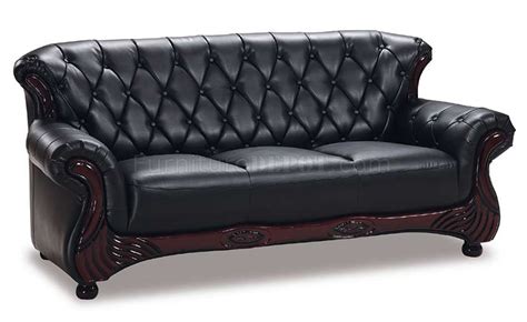 Black Leather Classic Living Room Sofa W/Button-Tufted Backs