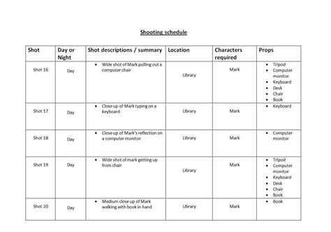 Shooting Schedule | Joehol93 With Shooting Script Template Word - Best ...