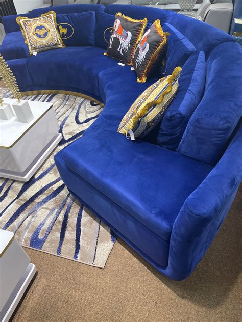 Royal Blue Suede Sofa | Baci Living Room