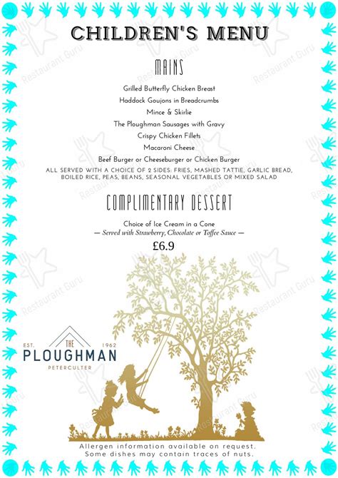 Menu at The Ploughman restaurant, Peterculter