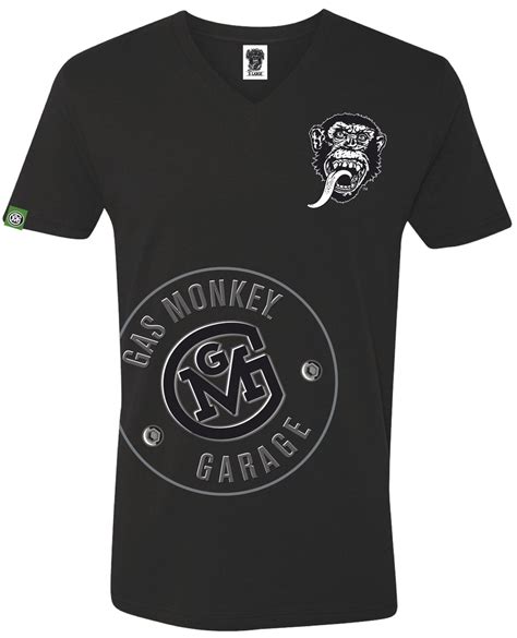 Gas Monkey Stamp V-Neck T-Shirt Front Print Colour: Black 100% Cotton Official Gas Monkey Garage ...