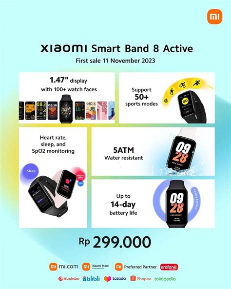 Xiaomi Smart Band 8 Active with 1.47" rectangular display launched in Indonesia for Rp 299,000 ...