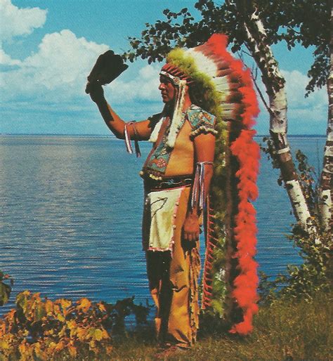 Native American Indian US Americana Sage Lake MI 1950s Michigan Chippewa Indian Chief Holding a ...