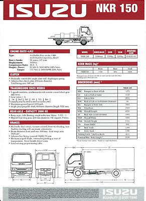 ISUZU NKR 150 SPECIFICATIONS BROCHURE 6/96 | eBay