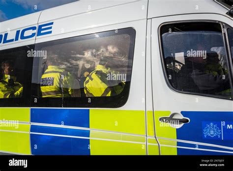 Police van with police officers inside, London, England, UK Stock Photo ...