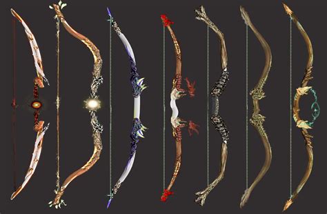 the different types of bows and arrows are shown in this image, with one arrow pointing up