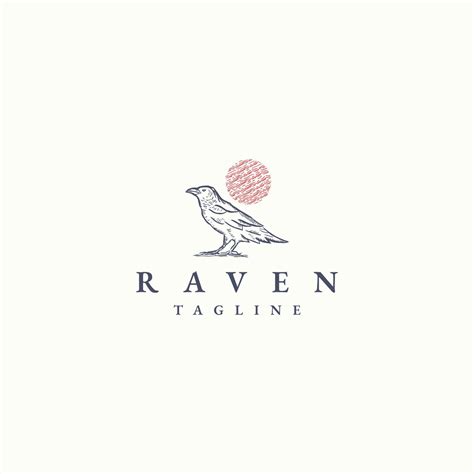 Raven bird retro vintage logo icon design template flat vector ...