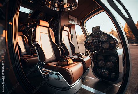 The luxury of private helicopter travel: an interior of an empty ...