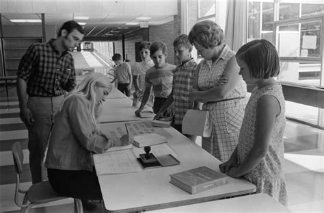 Students Exchange Used Textbooks for Cash at Forsythe Junior High, September 1970 | Ann Arbor ...