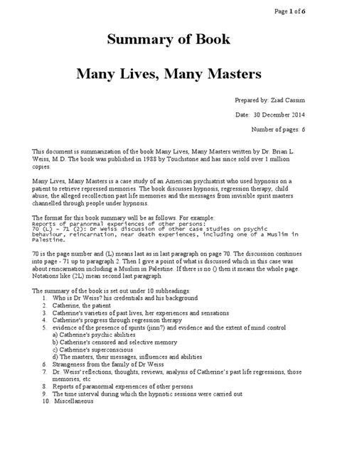 Summary of Many Lives, Many Masters | PDF | Past Life Regression | Hypnosis