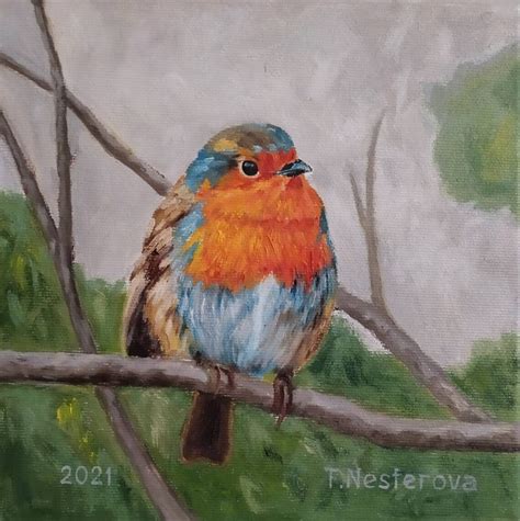 Robin Bird Painting. Original Oil Painting on Canvas. Hand - Etsy