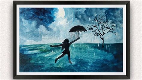 Easy Rainy Season Scenery Drawing For Beginners | Girl With Umbrella ...