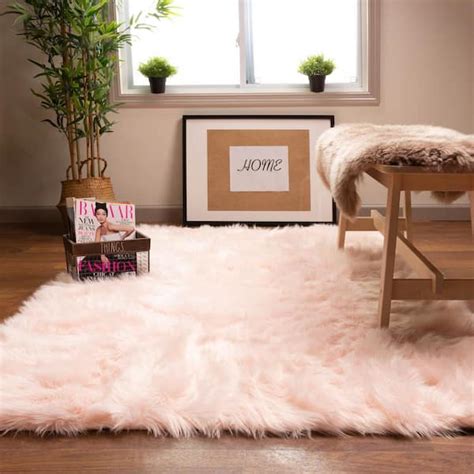 Super Area Rugs Serene Silky Faux Fur Fluffy Shag Rug Light Pink 5' x 7' SAR-SER01-LIGHT-PINK ...