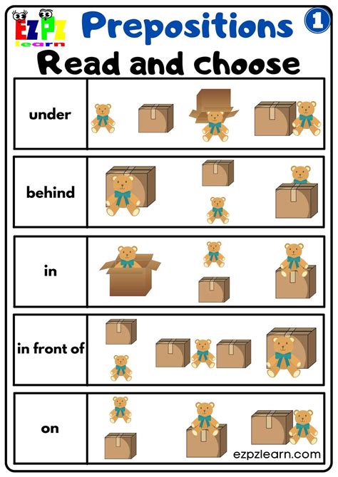 Prepositions of Place Read and Choose Worksheet for Kindergarten K5 and ESL Students G1 ...