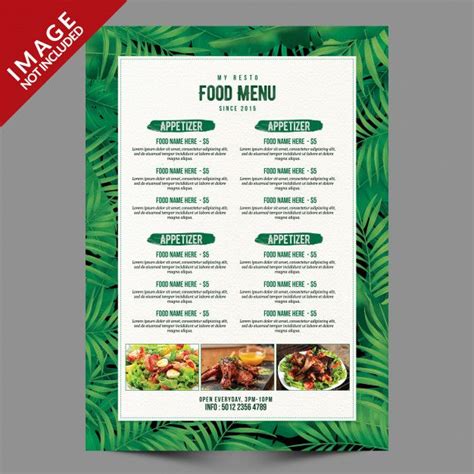 Premium PSD | Restaurant menu template with tropical leaves ...