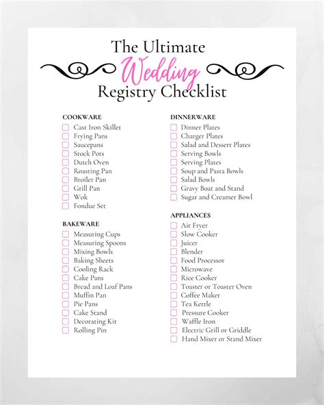 Wedding Registry Checklist Printable