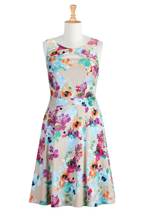 Floral Print Spring Dresses, Cotton Sateen Stretch Dresses Womens short dresses | Sundresses ...