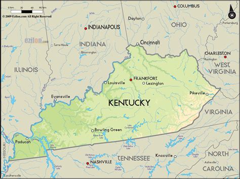 Geographical Map of Kentucky and Kentucky Geographical Maps | Kentucky, Evansville, Map