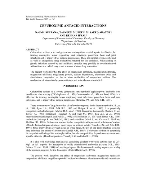 (PDF) Cefuroxime antacid interactions