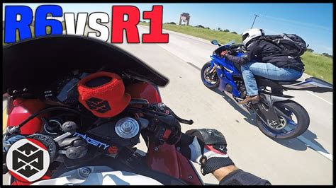 Yamaha R6 vs R1 - RACE! **he hit 170mph** - YouTube