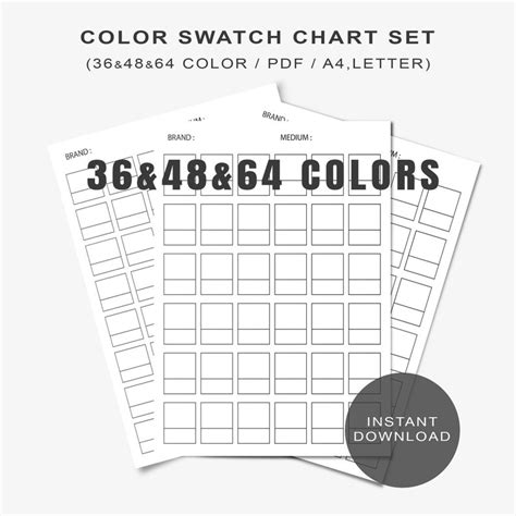 Set of 3 Color Swatch Chart Digital Printable 64 48 36 Color - Etsy